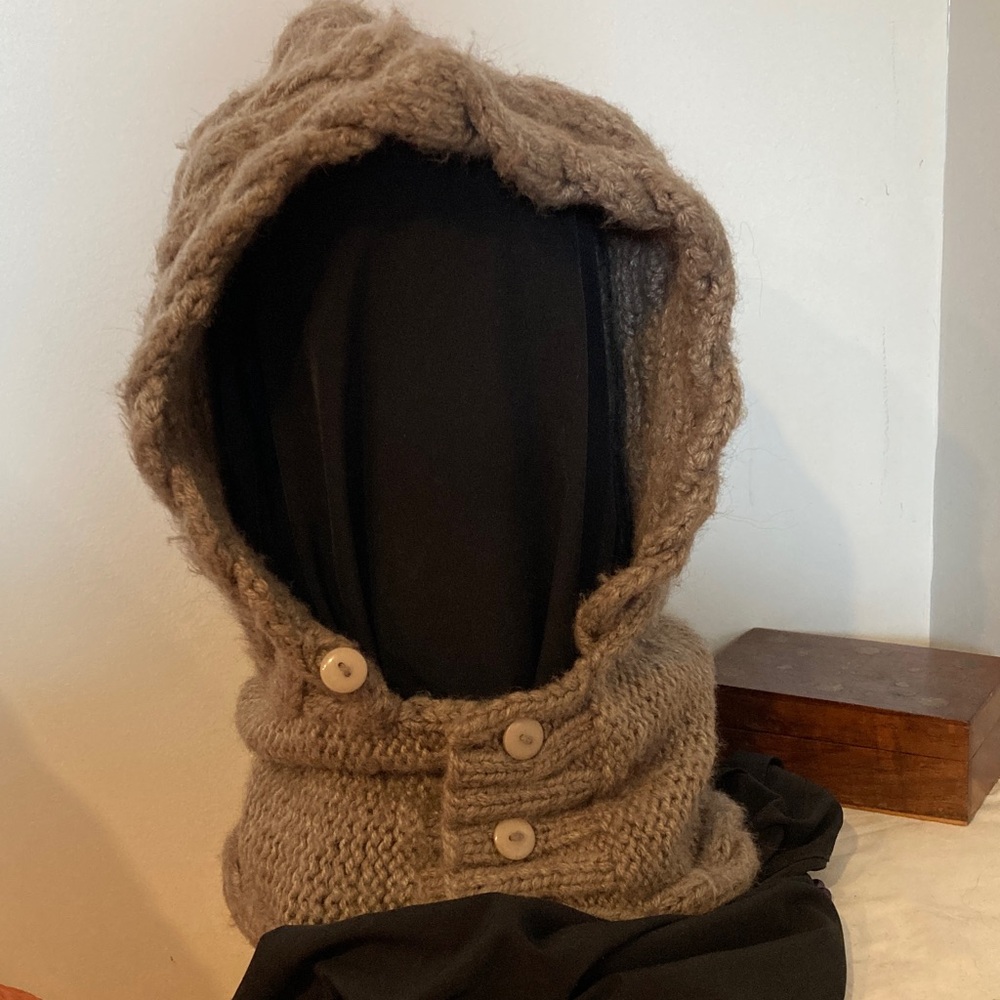Cozy Brown Knit Hooded Scarf